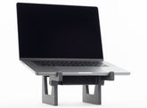 front view of SVALT Cooling Stand model MxSW2-hi for silent thermally conductive heatsink cooling performance with Apple laptops 16-inch and 14-inch MacBook Pro and 15-inch and 13-inch MacBook Air
