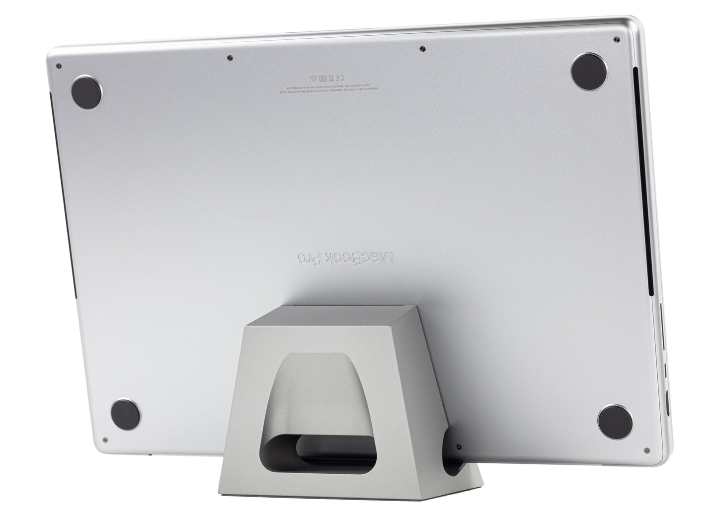 SVALT Cooling Dock model DH gray back side view for silent heatsink cooling performance with Apple laptop 2021 M1 Max 16-inch MacBook Pro