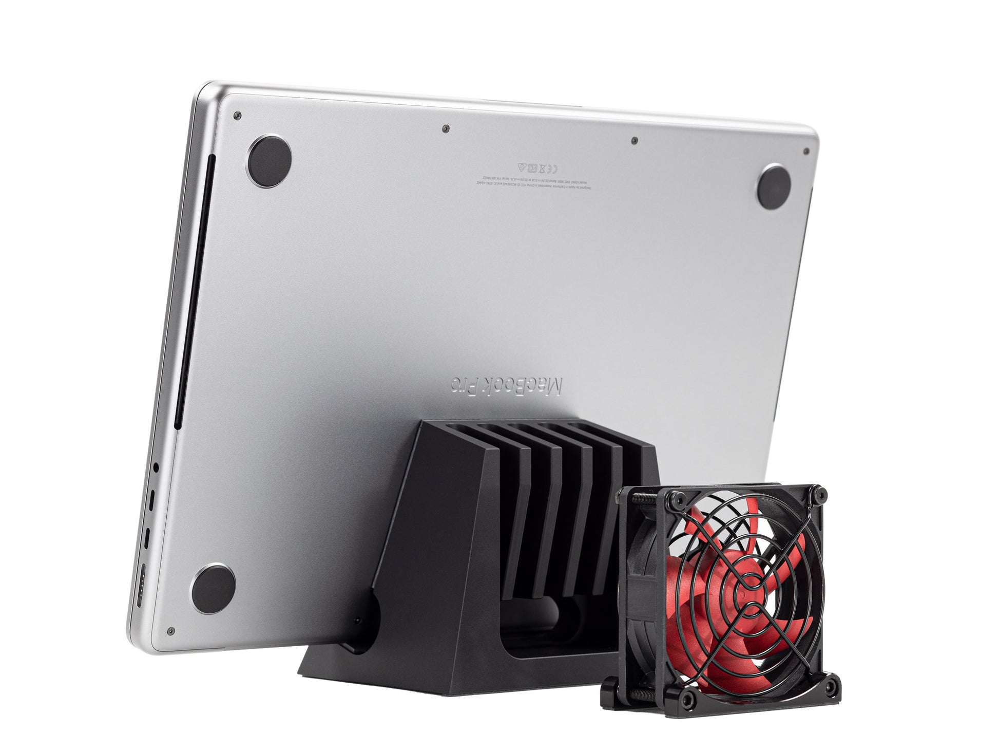 SVALT Cooling Fan model Fx back side view for quiet fan and DHC heatsink cooling performance with Apple laptop MacBook Pro