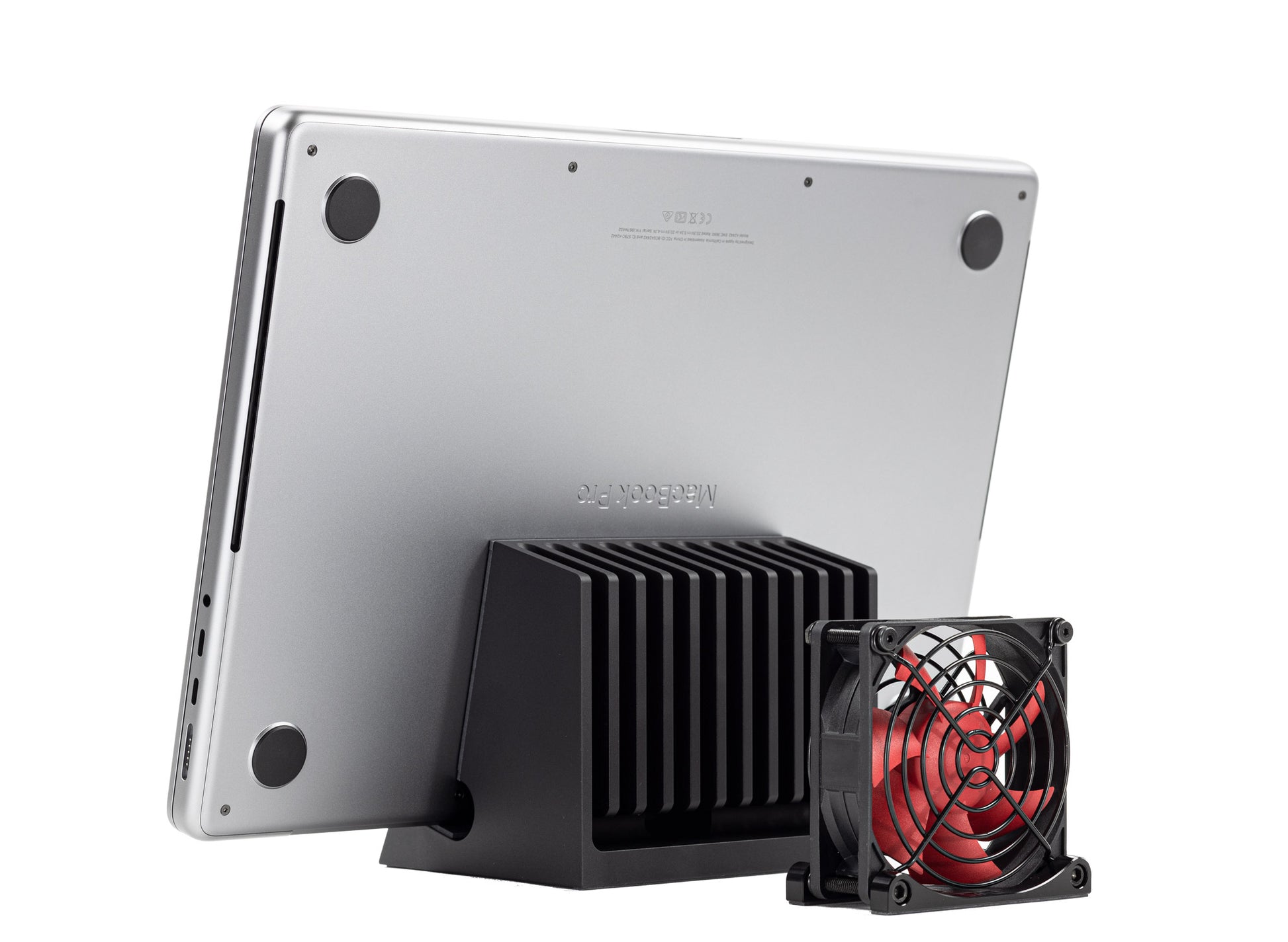 SVALT Cooling Fan model Fx back side view for quiet fan and DHCR heatsink cooling performance with Apple laptop MacBook Pro