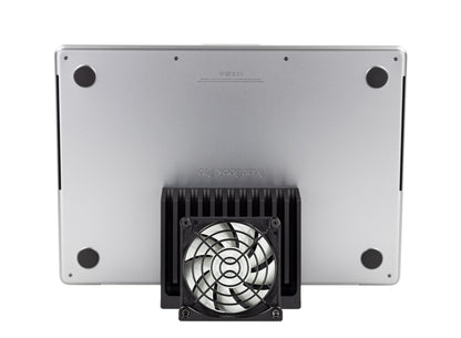 SVALT Cooling Fan model Fx back view for quiet fan and DHCR heatsink cooling performance with Apple laptop MacBook Pro