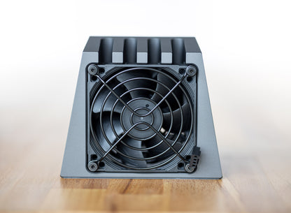 SVALT Cooling Dock model DHCx B22 fan dark gray color for quiet active airflow and thermally conductive heatsink cooling performance with Apple laptop 14-inch and 16-inch MacBook Pro