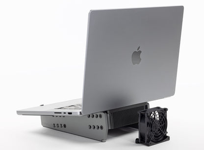 SVALT Cooling Stand model MxS-lo for silent thermally conductive heatsink cooling performance with Apple laptops 2021+ 16-inch and 14-inch MacBook Pro and 2022+ 15-inch and 13-inch MacBook Air