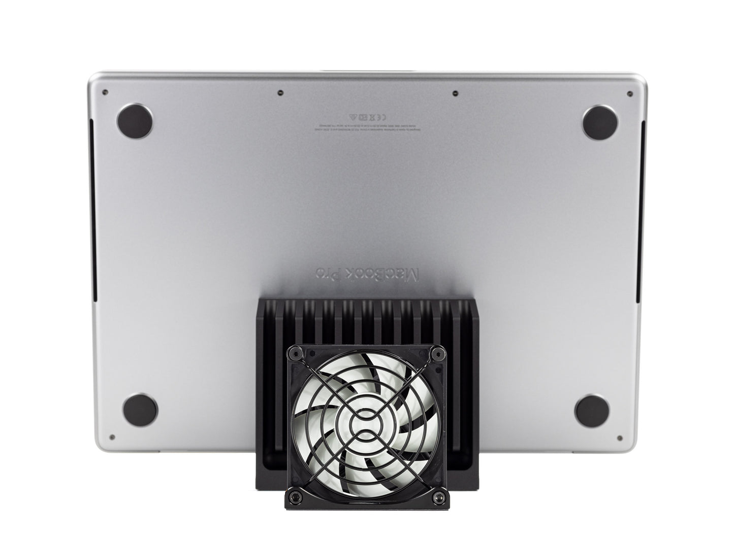 SVALT Cooling Fan model Fx back view for quiet fan and DHCR heatsink cooling performance with Apple laptop MacBook Pro