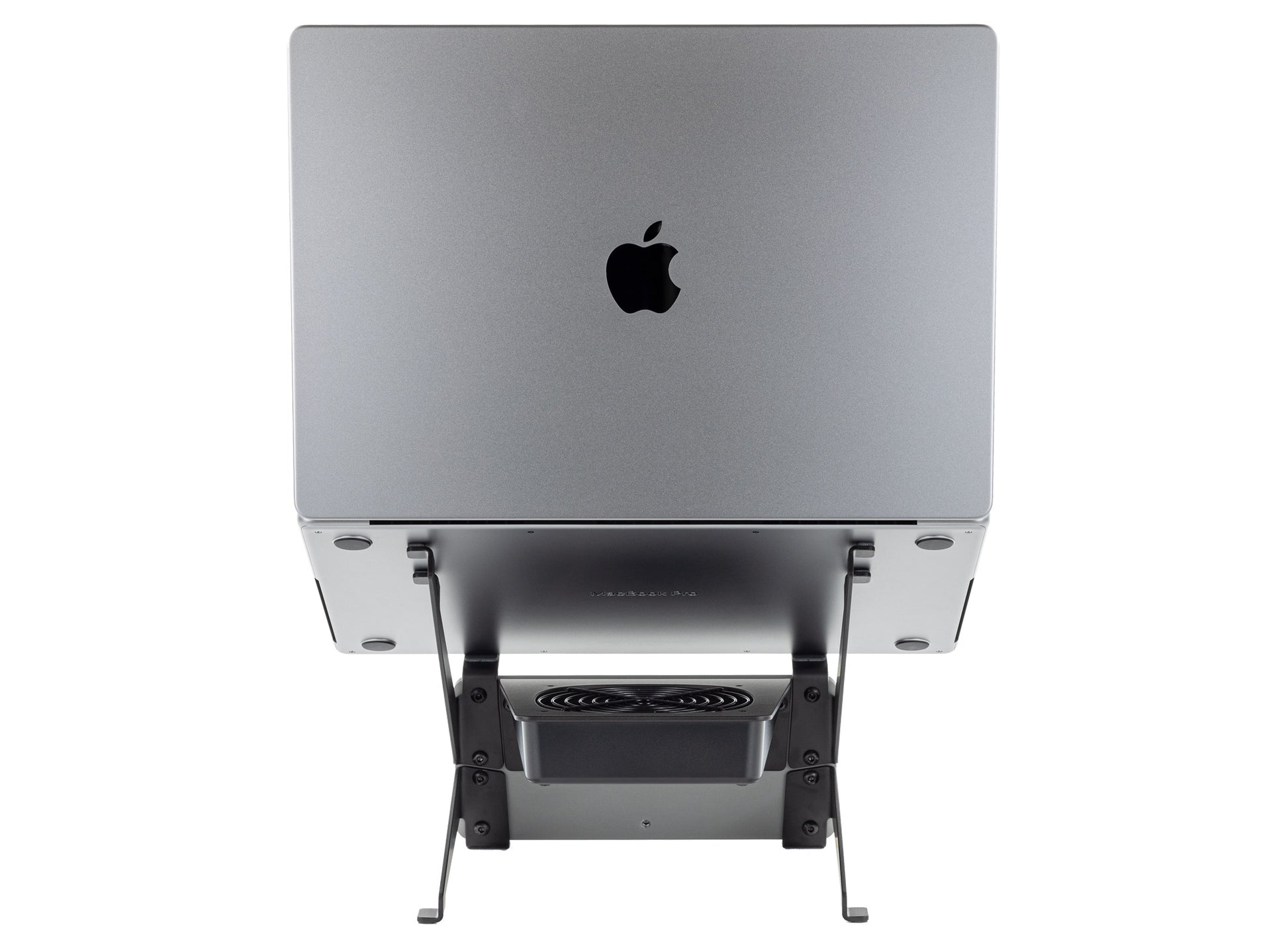 SVALT Cooling Stand model SRxB14 gray back view for quiet fan cooling performance with Apple laptop 2021 M1 Max 16-inch MacBook Pro