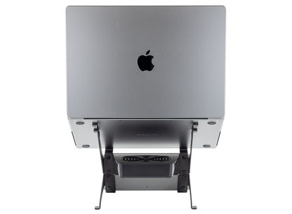 SVALT Cooling Stand model SRxB14 gray back view for quiet fan cooling performance with Apple laptop 2021 M1 Max 16-inch MacBook Pro