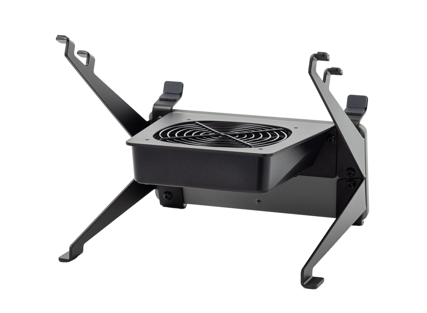 SVALT Cooling Stand model SRxB14 gray back side view for quiet fan cooling performance with Apple and PC laptops