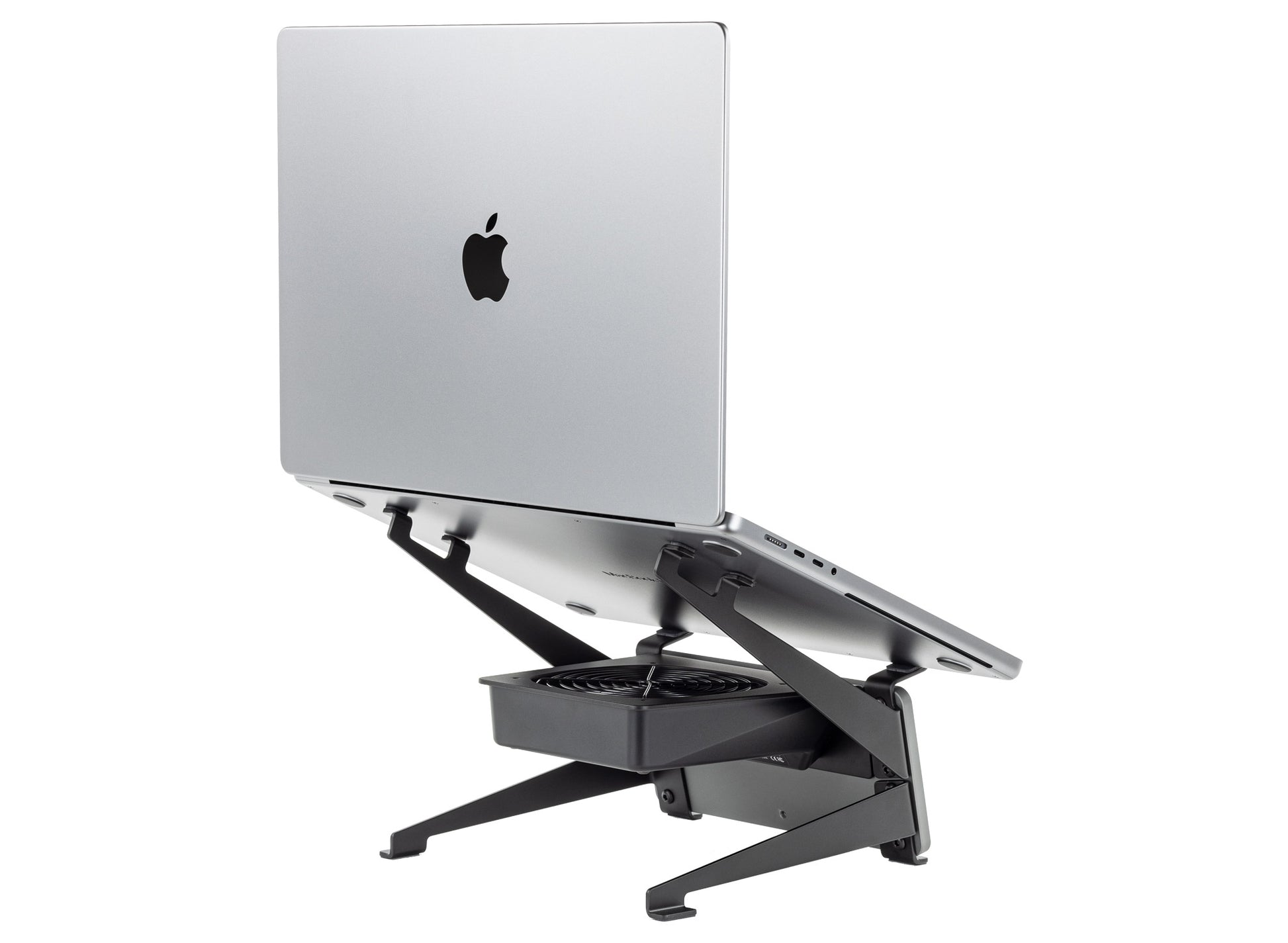 SVALT Cooling Stand model SRxB14 gray back side view for quiet fan cooling performance with Apple laptop 2021 M1 Max 16-inch MacBook Pro