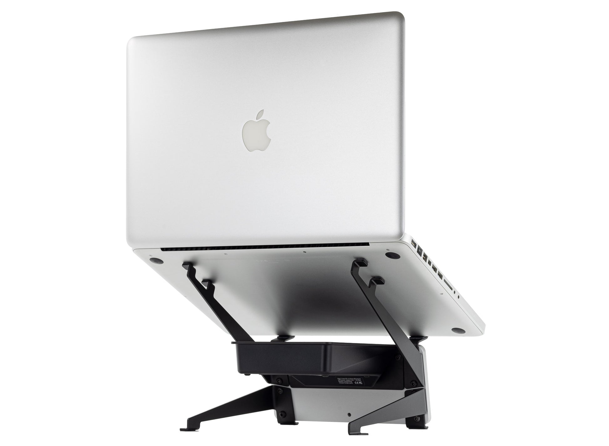 SVALT Cooling Stand model SRxB14 silver back side view for quiet fan cooling performance with Apple laptop MacBook Pro