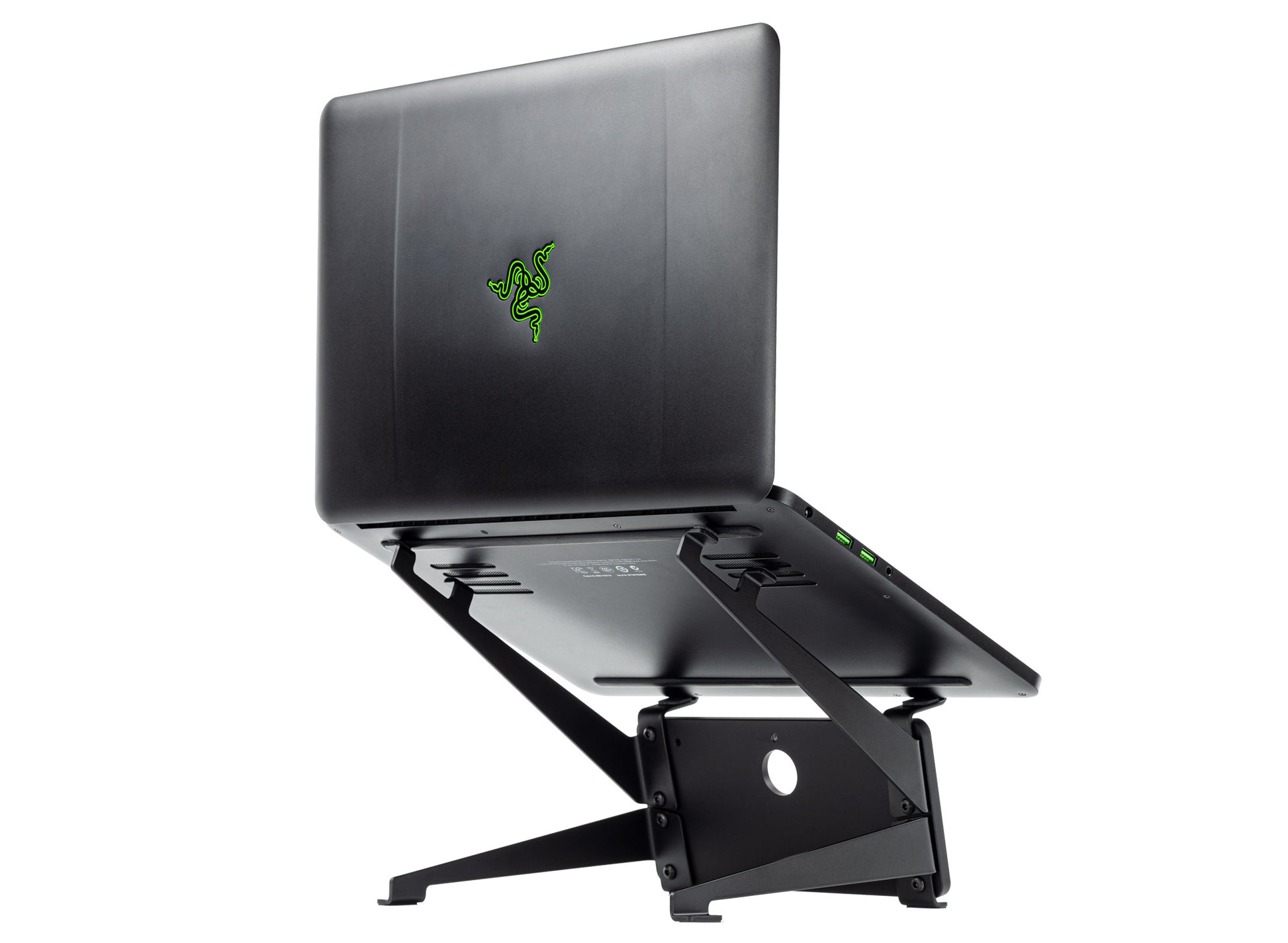 SVALT Cooling Stand model SRxN black back side view for silent passive cooling performance with PC gaming laptops