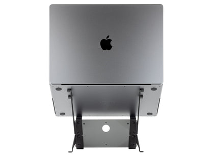 SVALT Cooling Stand model SRxN gray back view for silent passive cooling performance with Apple laptop 2021 M1 Max 16-inch MacBook Pro