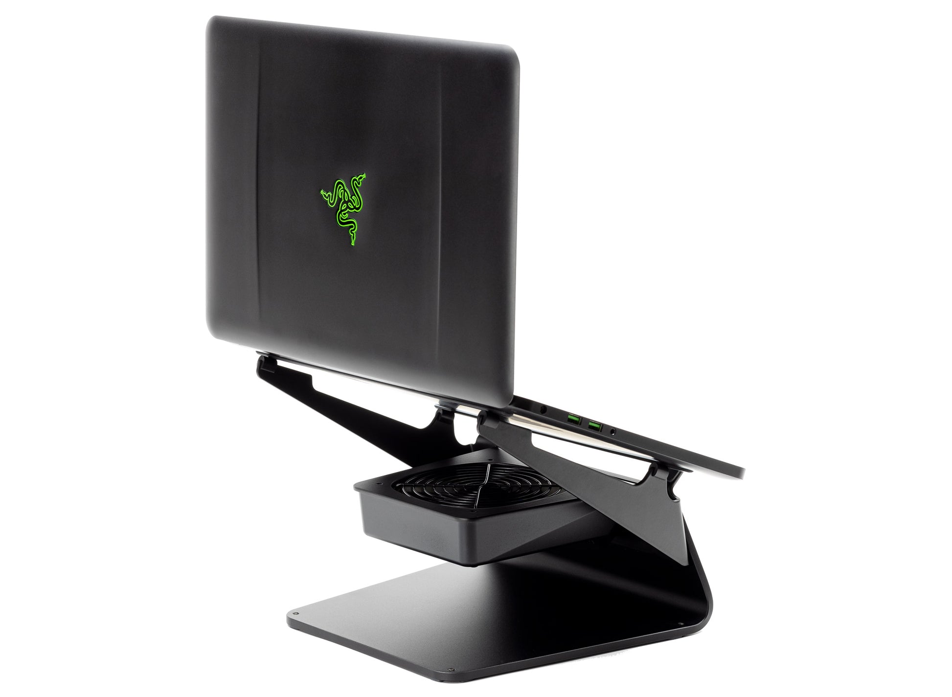 SVALT Cooling Stand model SxG17 black back side view for quiet fan cooling performance with PC gaming laptops