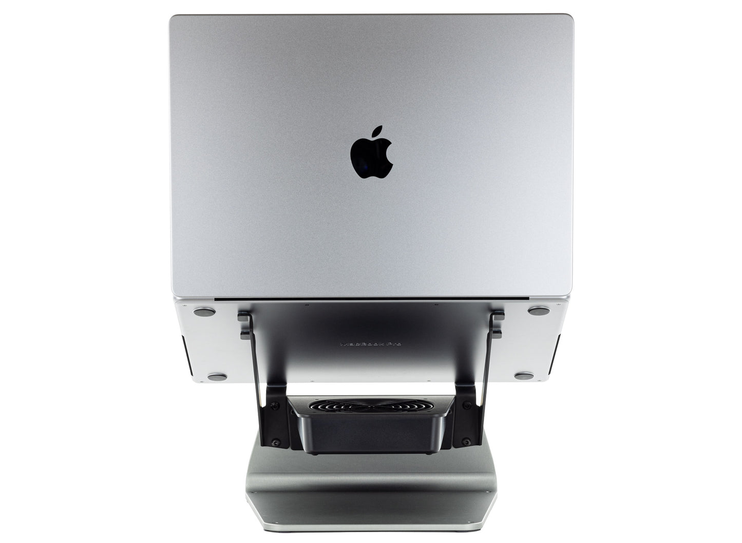 SVALT Cooling Stand model SxB14 gray back view for quiet fan cooling performance with Apple laptop 16-inch MacBook Pro M1 Max