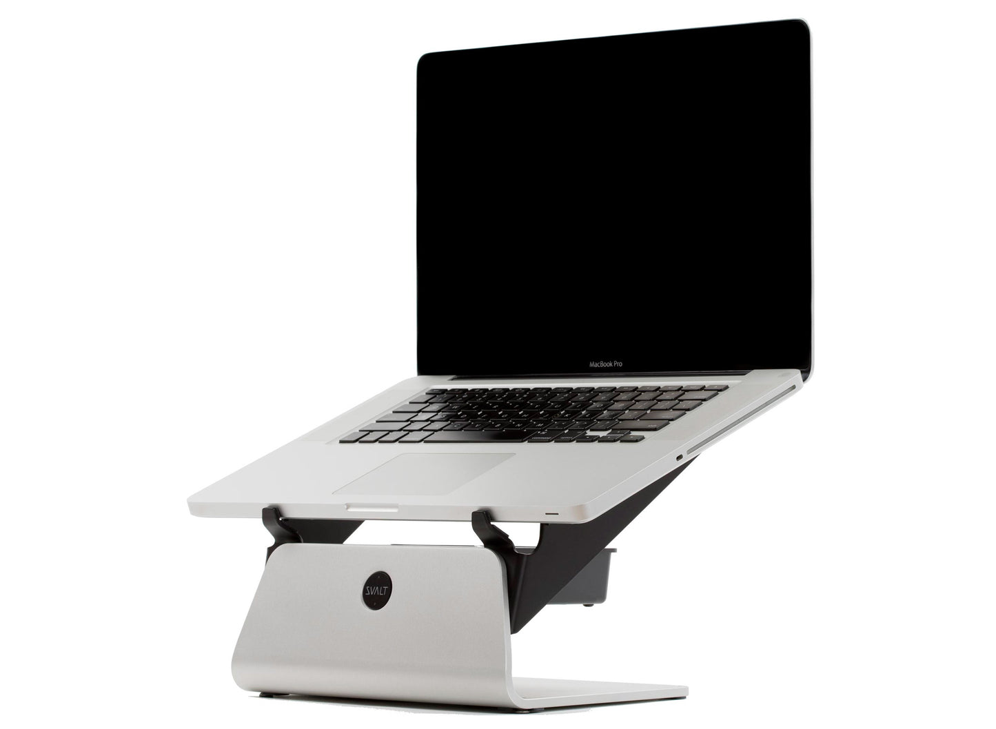 SVALT Cooling Stand model SxG17 silver front side view for quiet fan cooling performance with Apple and PC laptops