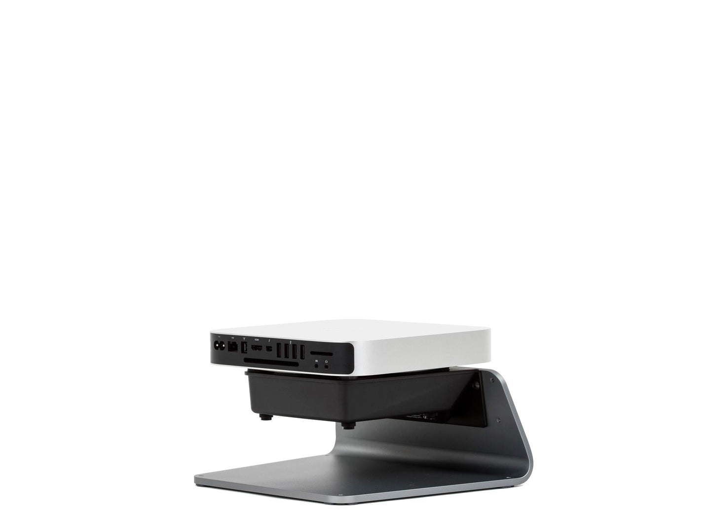 SVALT Cooling Stand model SxB14M gray back side view for quiet fan cooling performance with Apple Mac Mini