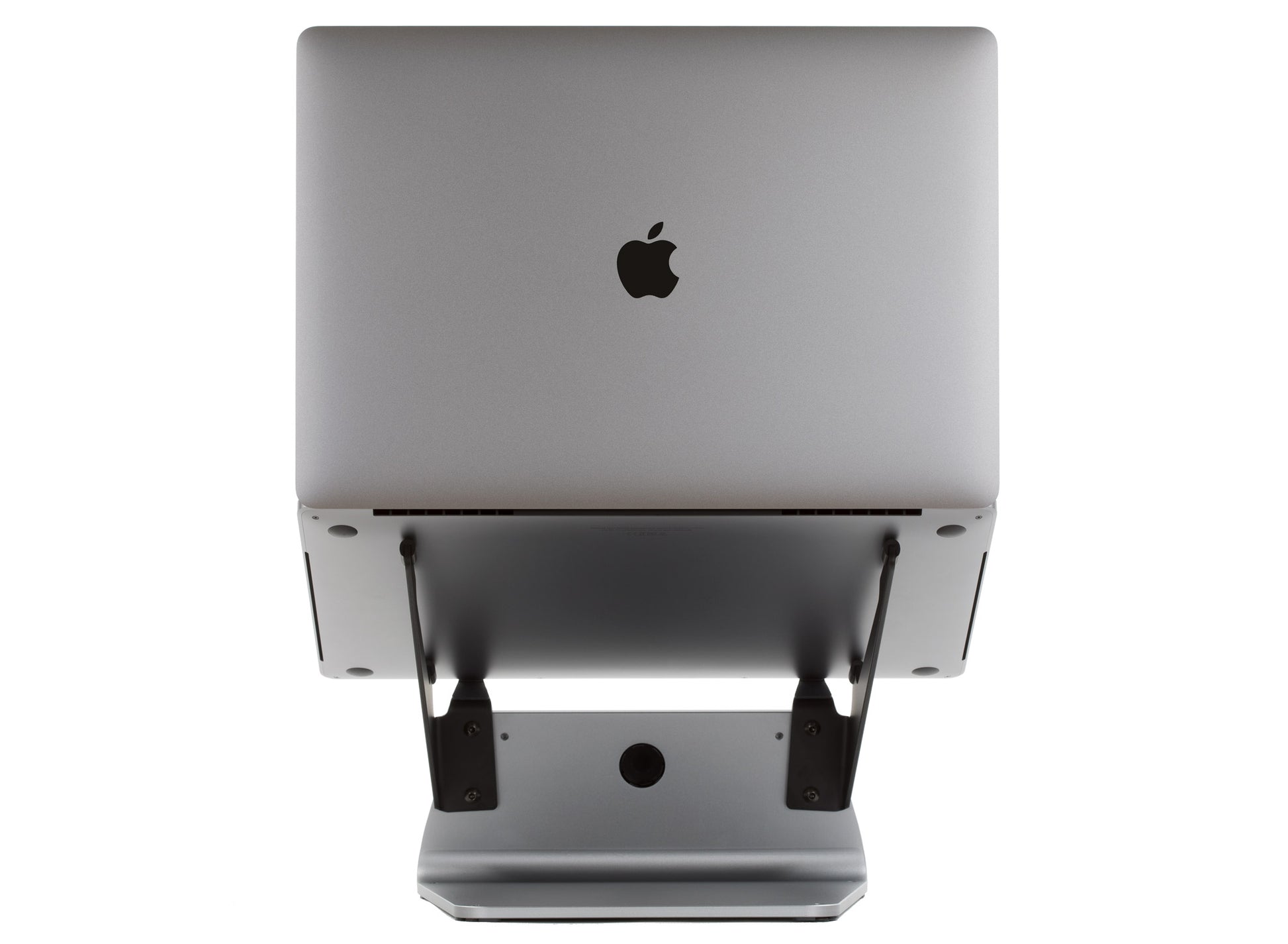 SVALT Cooling Stand model SxN gray back view for silent passive cooling performance with Apple laptop MacBook Pro