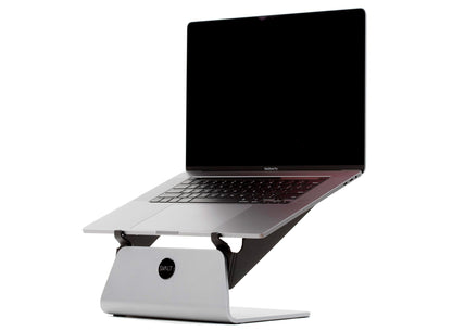 SVALT Cooling Stand model SxN gray front side view for silent passive cooling performance with Apple laptop MacBook Pro