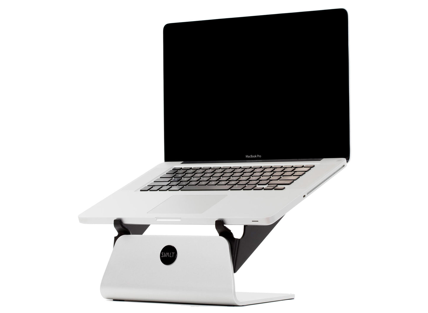 SVALT Cooling Stand model SxN silver front side view for silent passive cooling performance with Apple and PC laptops